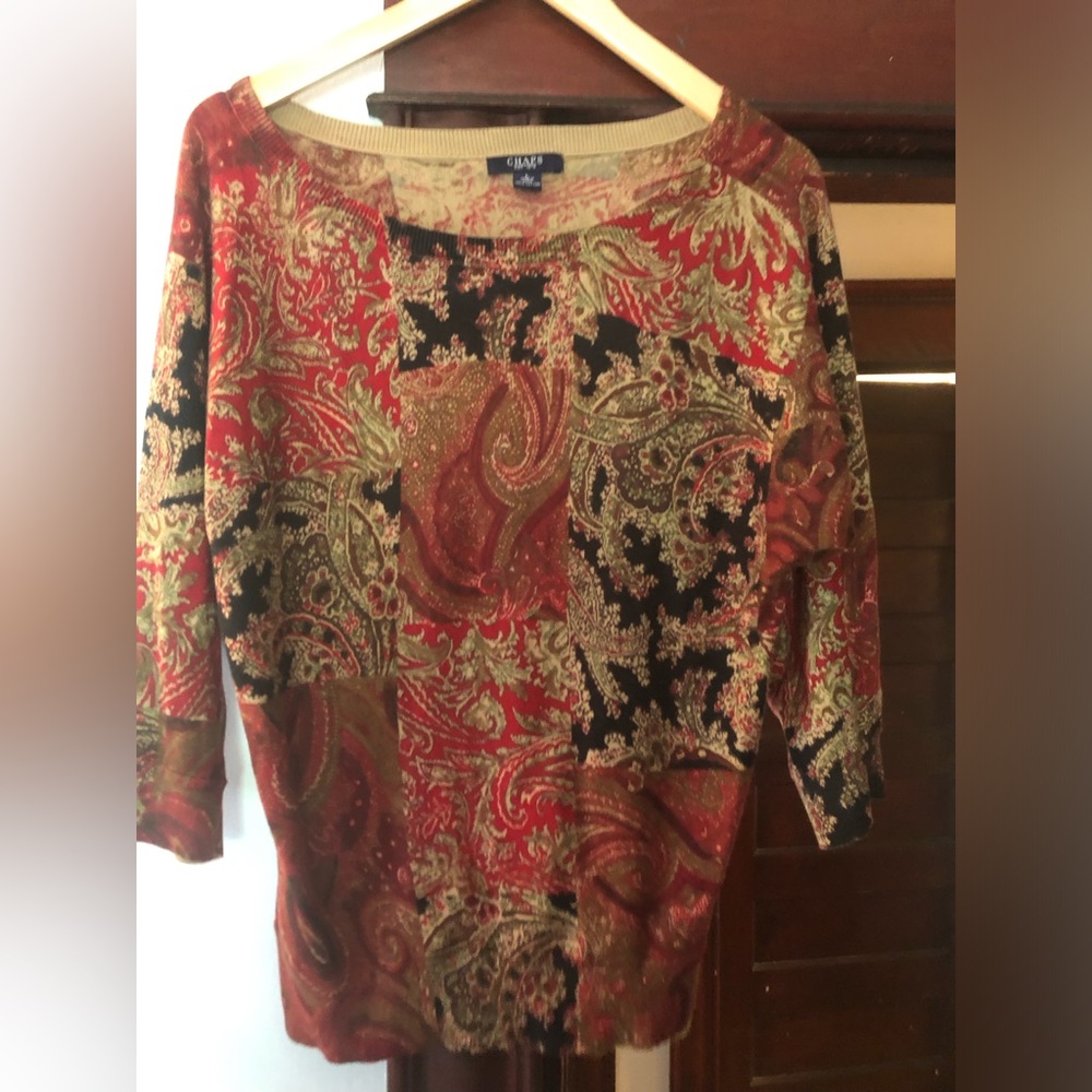Chaps cotton Red Paisley Print Women's Top